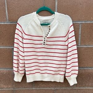 Rachel Zoe Cream and Red Buttoned stripe Sweater 100% cotton